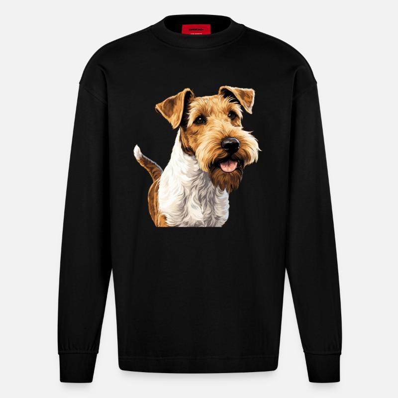 Chien Fox Terrier - Manches longues bio épais oversize fabriqué en UE - SOLID BLACK