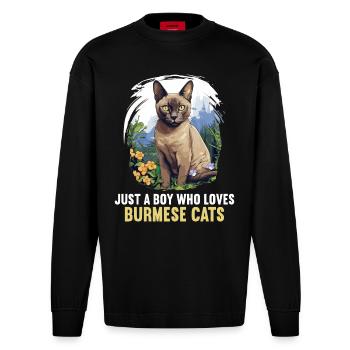 Burmese Cat Burma Katze - Heavyweight Oversized Organic Langarmshirt Made in EU - SOLID BLACK - Vorne