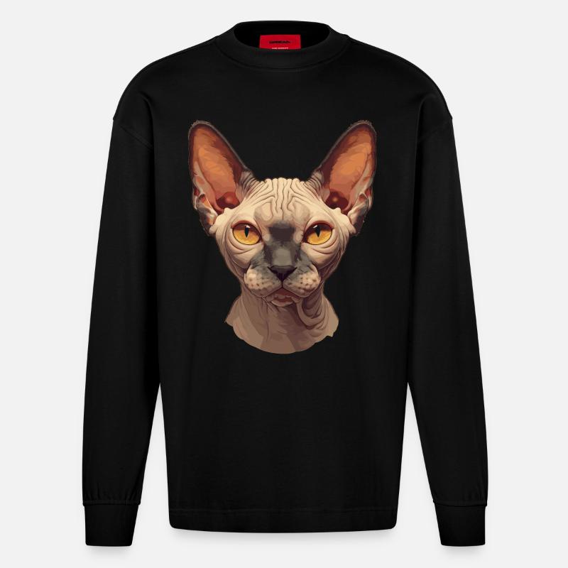 Sphynx Kätzchen Sphynx Katze - Heavyweight Oversized Organic Langarmshirt Made in EU - SOLID BLACK