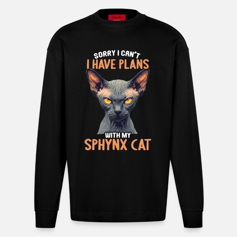 Sphynx Kätzchen Sphynx Katze - Heavyweight Oversized Organic Langarmshirt Made in EU - SOLID BLACK