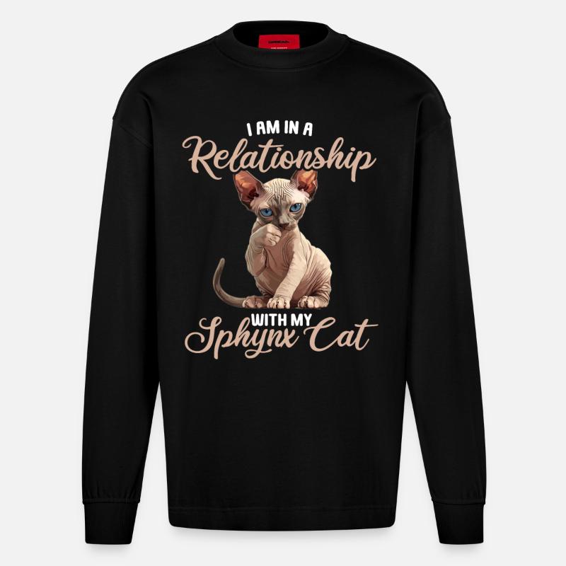 Sphynx Kätzchen Sphynx Katze - Heavyweight Oversized Organic Langarmshirt Made in EU - SOLID BLACK