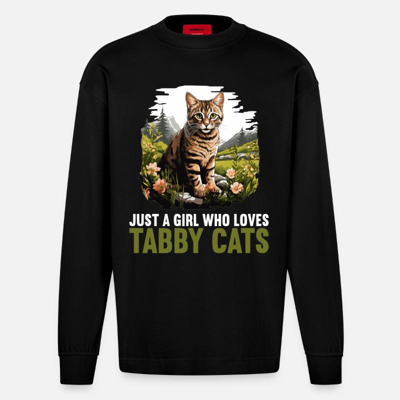Tabby Kätzchen Tabby Katze - Heavyweight Oversized Organic Langarmshirt Made in EU - SOLID BLACK