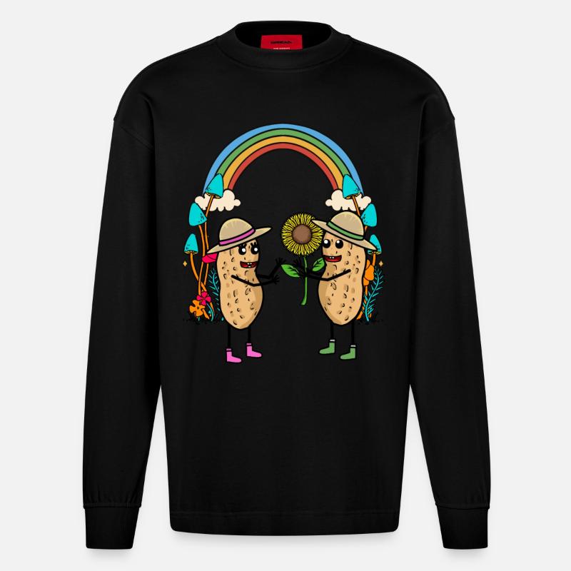 Erdnuss Regenbogen Freunde Freundschaft Blume - Heavyweight Oversized Organic Langarmshirt Made in EU - SOLID BLACK