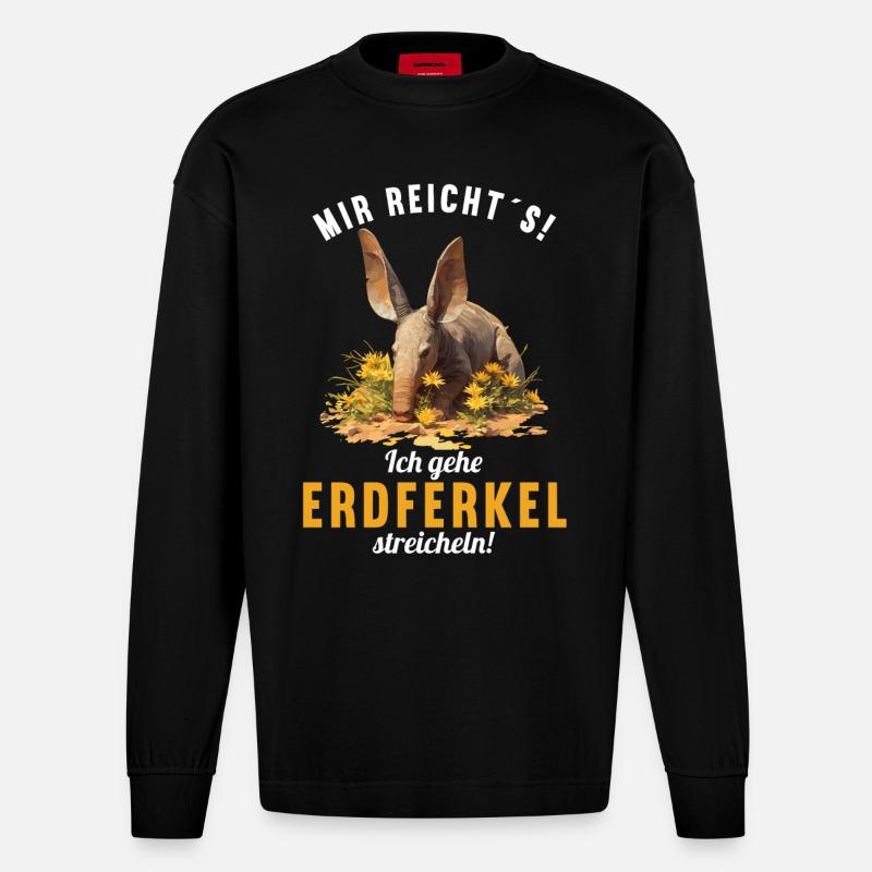 Erdferkeln Erdferkel - Heavyweight Oversized Organic Langarmshirt Made in EU - SOLID BLACK