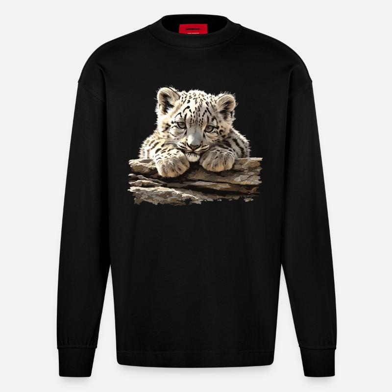 Snow Leopard Schneeleoparden Schneeleopard - Heavyweight Oversized Organic Langarmshirt Made in EU - SOLID BLACK