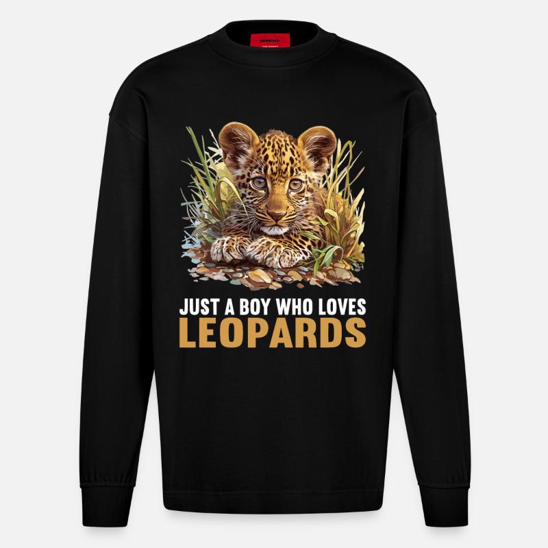 Léopard léopard - Manches longues bio épais oversize fabriqué en UE - SOLID BLACK