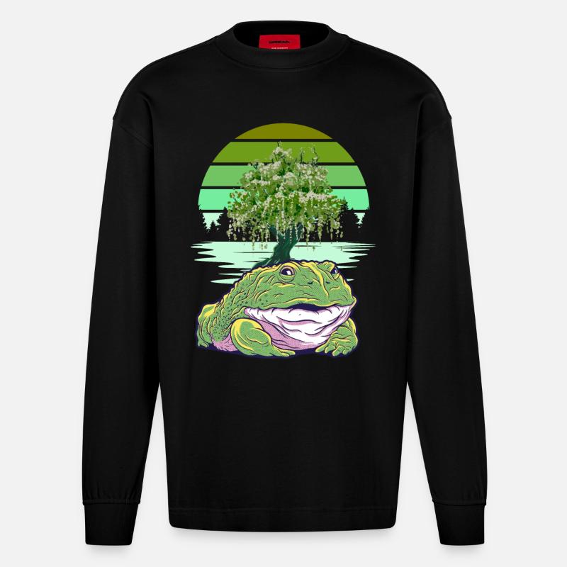 Grenouille Grenouilles Crapauds Crapauds - Manches longues bio épais oversize fabriqué en UE - SOLID BLACK