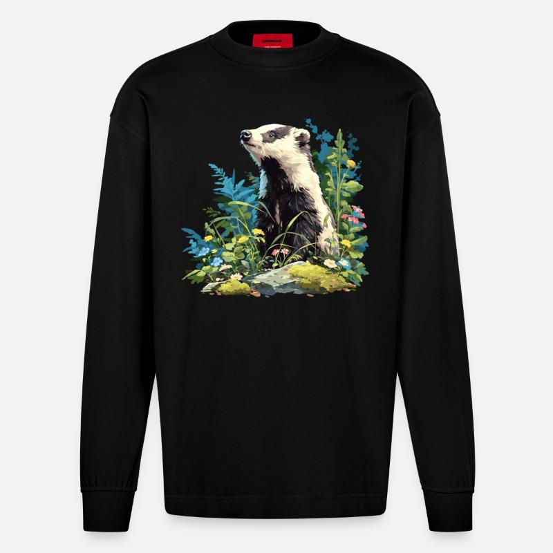 Badger Dachse Dachs - Heavyweight Oversized Organic Langarmshirt Made in EU - SOLID BLACK