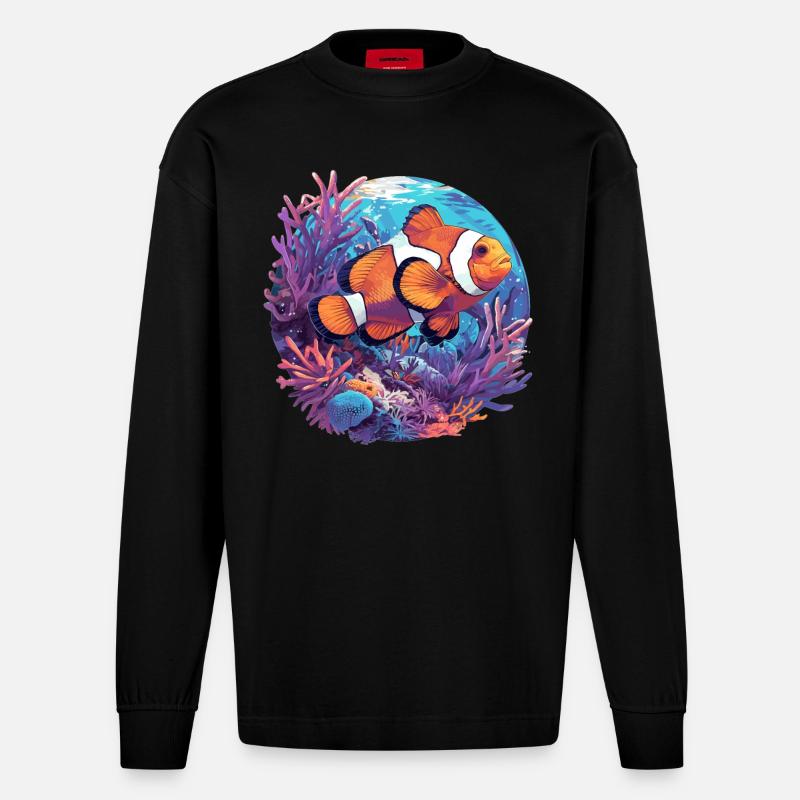 Clownfish Clownfische Clownfisch - Heavyweight Oversized Organic Langarmshirt Made in EU - SOLID BLACK