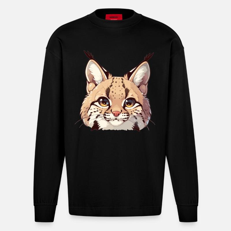 Lynx Luchse Luchs - Heavyweight Oversized Organic Langarmshirt Made in EU - SOLID BLACK