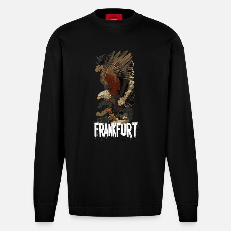 Frankfurt Eagle Spread FFM Patriots - Manches longues bio épais oversize fabriqué en UE - SOLID BLACK