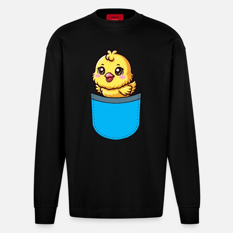 Poulet de Pâques Chicks - Manches longues bio épais oversize fabriqué en UE - SOLID BLACK