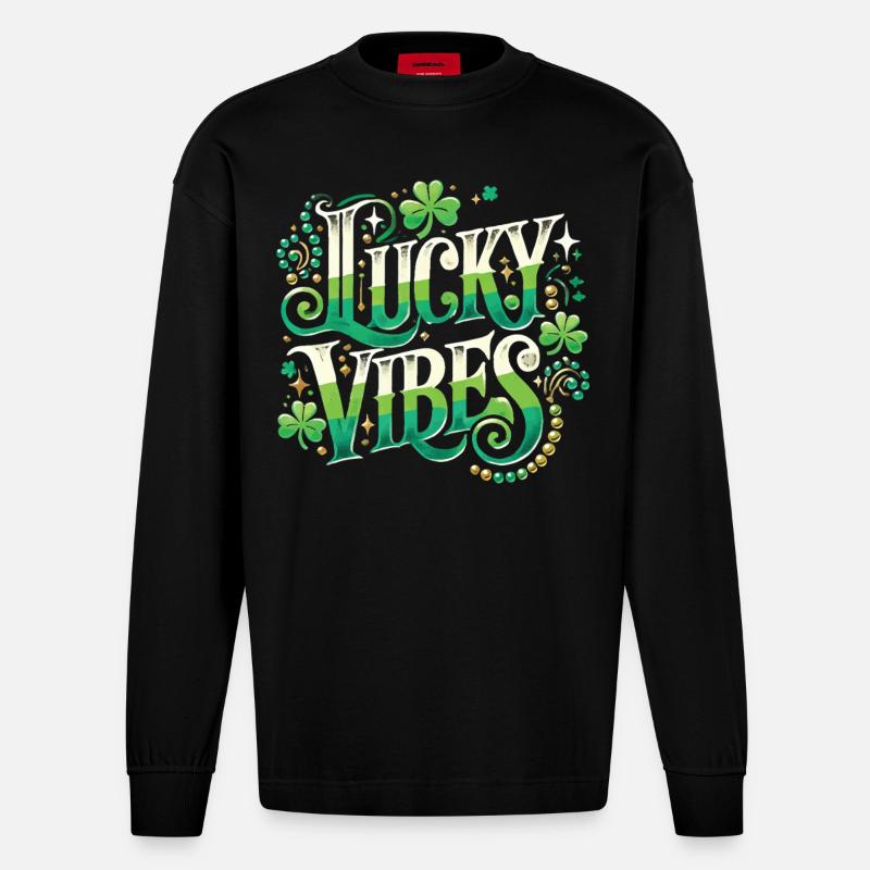 Saint-Patrick Lucky Vibes Design - Manches longues bio épais oversize fabriqué en UE - SOLID BLACK