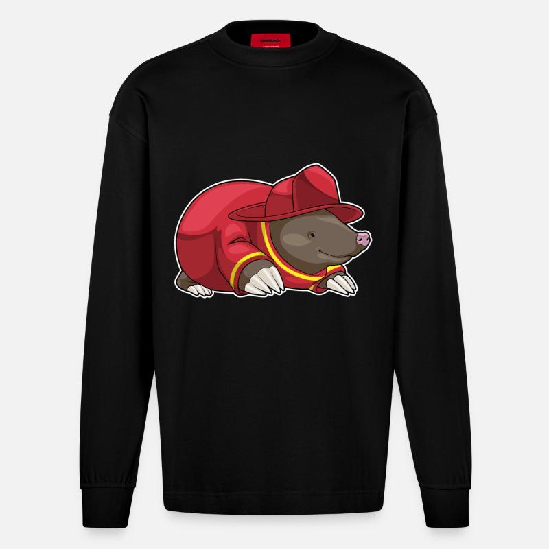 Mole Firefighter Fire Brigade - Heavyweight Oversized Organic Longsleeve Shirt Made in EU - SOLID BLACK