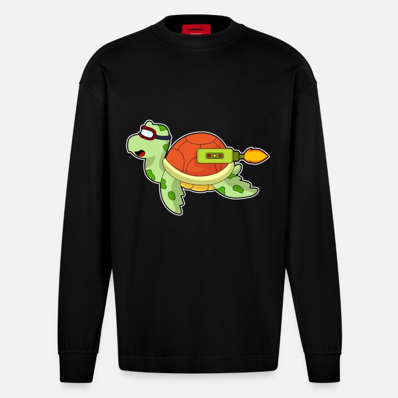 Fusée de tortue - Manches longues bio épais oversize fabriqué en UE - SOLID BLACK