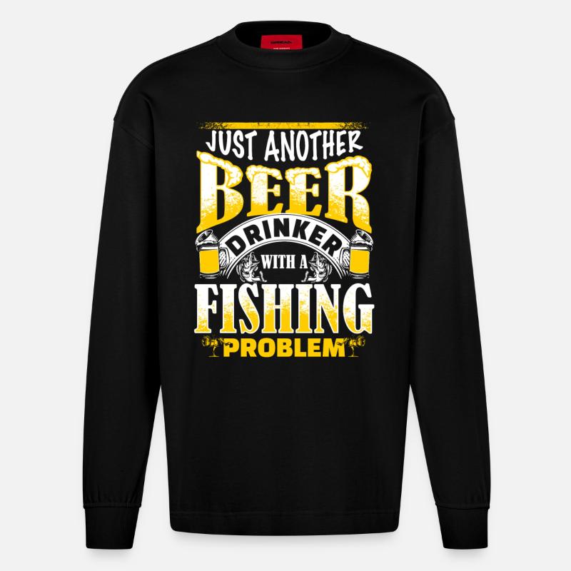 Beer Drinker - Fishing Problem - EN - Heavyweight Oversized Organic Langarmshirt Made in EU - SOLID BLACK