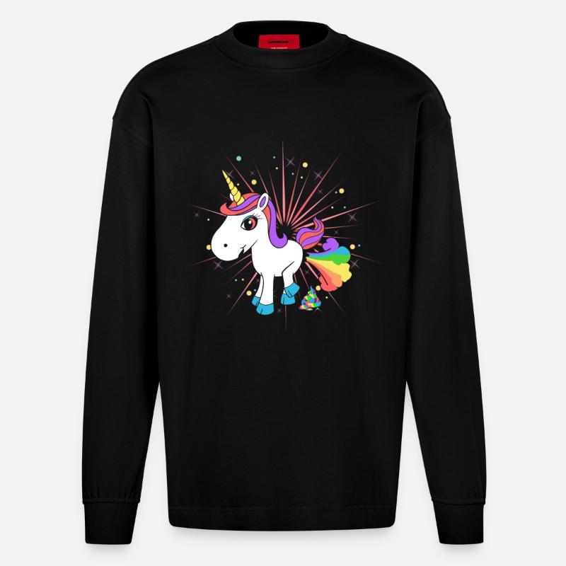 Pupsendes Einhorn - Heavyweight Oversized Organic Langarmshirt Made in EU - SOLID BLACK