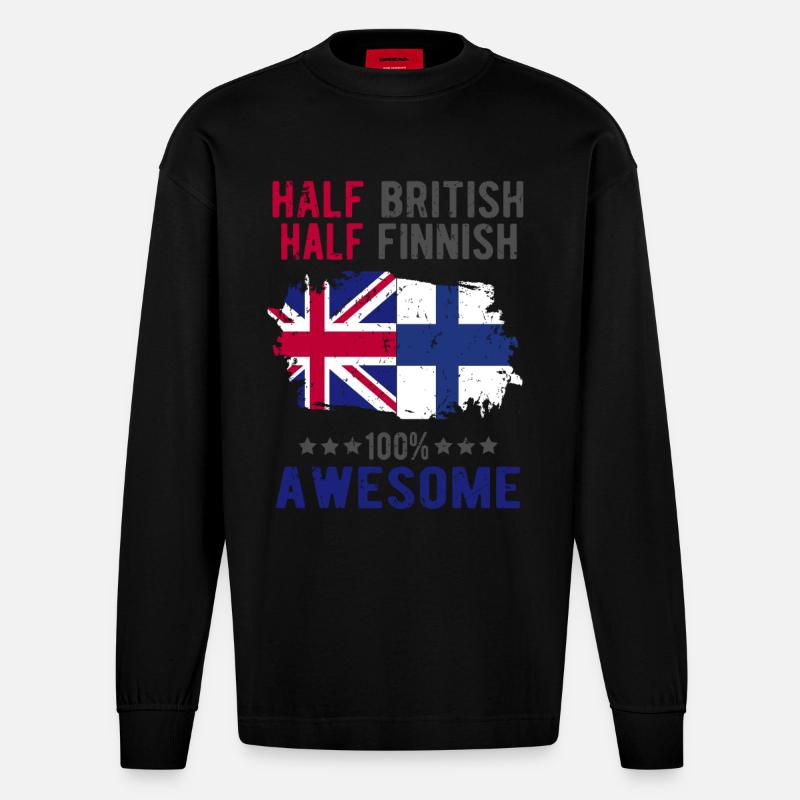 Halb Brite Halb Finne - Heavyweight Oversized Organic Langarmshirt Made in EU - SOLID BLACK