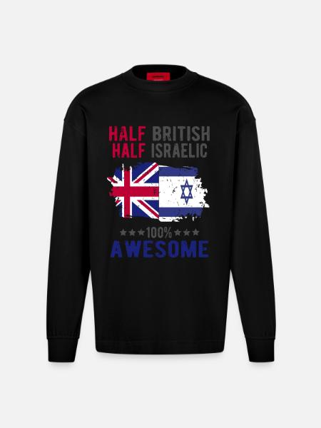 Half British Half Isreali - Heavyweight Oversized Organic Longsleeve Shirt Made in EU - SOLID BLACK