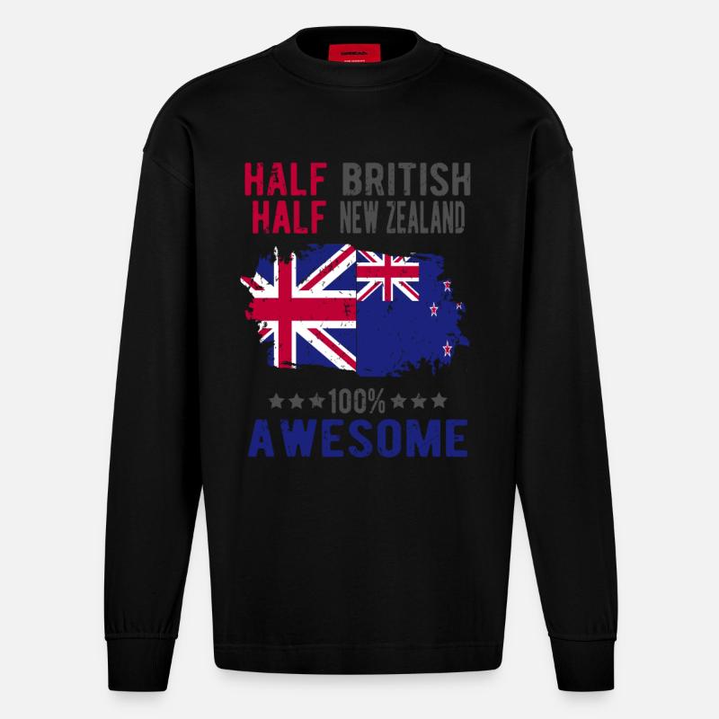 Moitié britannique moitié néo-zélandais - Manches longues bio épais oversize fabriqué en UE - SOLID BLACK