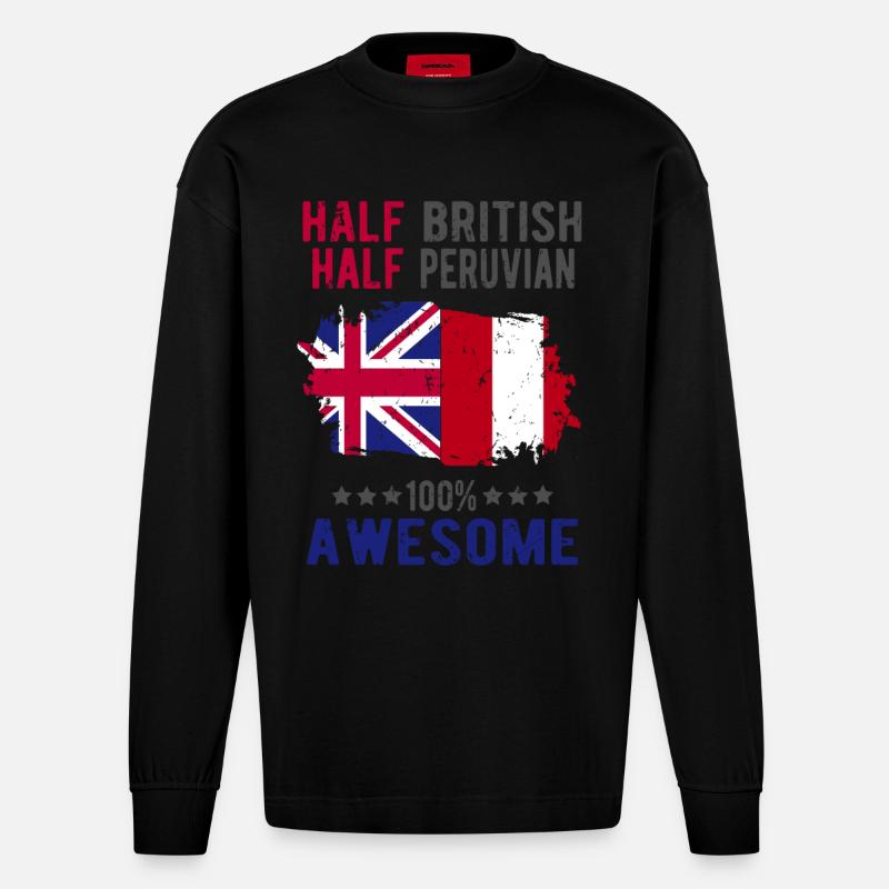 Halb Brite Halb Peruaner - Heavyweight Oversized Organic Langarmshirt Made in EU - SOLID BLACK
