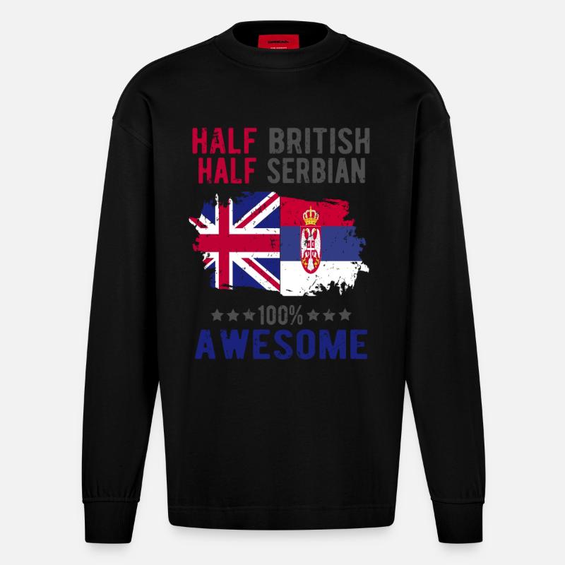 Half British Half Serb - Heavyweight Oversized Organic Longsleeve Shirt Made in EU - SOLID BLACK