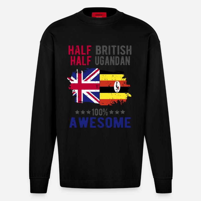 Halb Brite Halb Ugander - Heavyweight Oversized Organic Langarmshirt Made in EU - SOLID BLACK