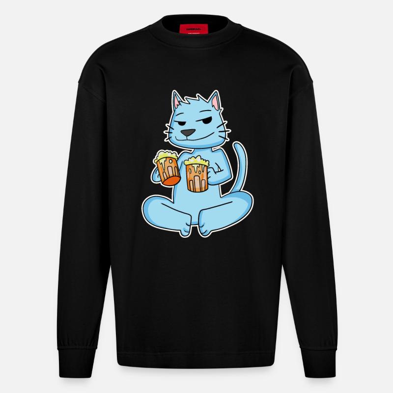 Chat à la bière - Manches longues bio épais oversize fabriqué en UE - SOLID BLACK