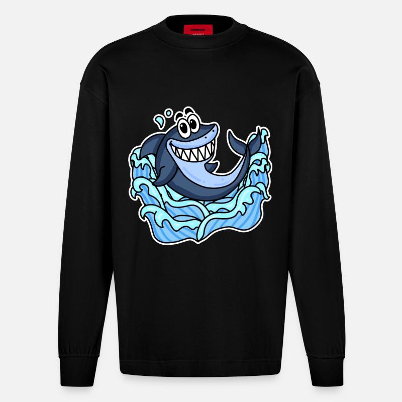 Poisson requin - Manches longues bio épais oversize fabriqué en UE - SOLID BLACK