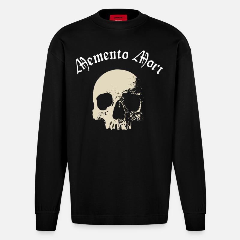 Morbider Gothic Schädel - Heavyweight Oversized Organic Langarmshirt Made in EU - SOLID BLACK
