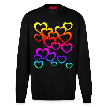 Colorful Hearts Gradient Rainbow Heart Icon - Heavyweight Oversized Organic Longsleeve Shirt Made in EU - SOLID BLACK - Front
