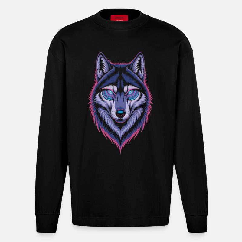 Art Techno Loup - Manches longues bio épais oversize fabriqué en UE - SOLID BLACK
