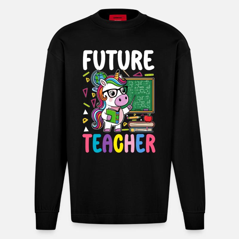Futur enseignant - Manches longues bio épais oversize fabriqué en UE - SOLID BLACK