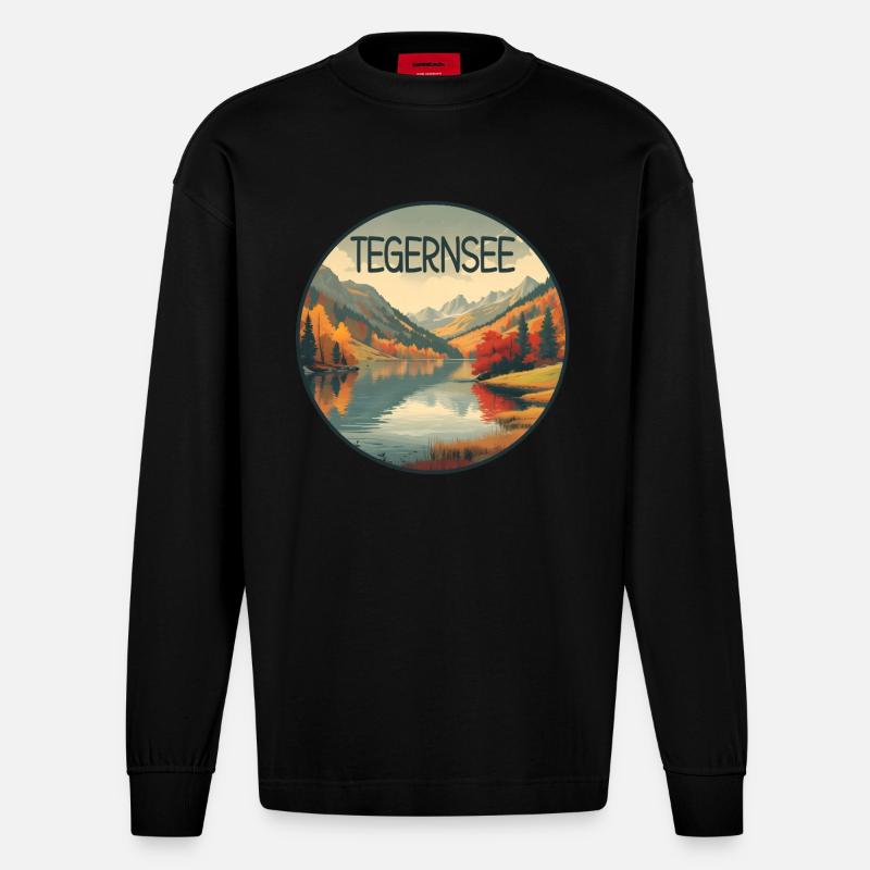 Tegernsee retro bergsee - Manches longues bio épais oversize fabriqué en UE - SOLID BLACK