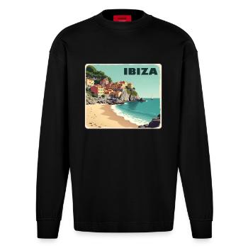 Ibiza Balearic Islands - Heavyweight Oversized Organic Longsleeve Shirt Made in EU - SOLID BLACK - Front