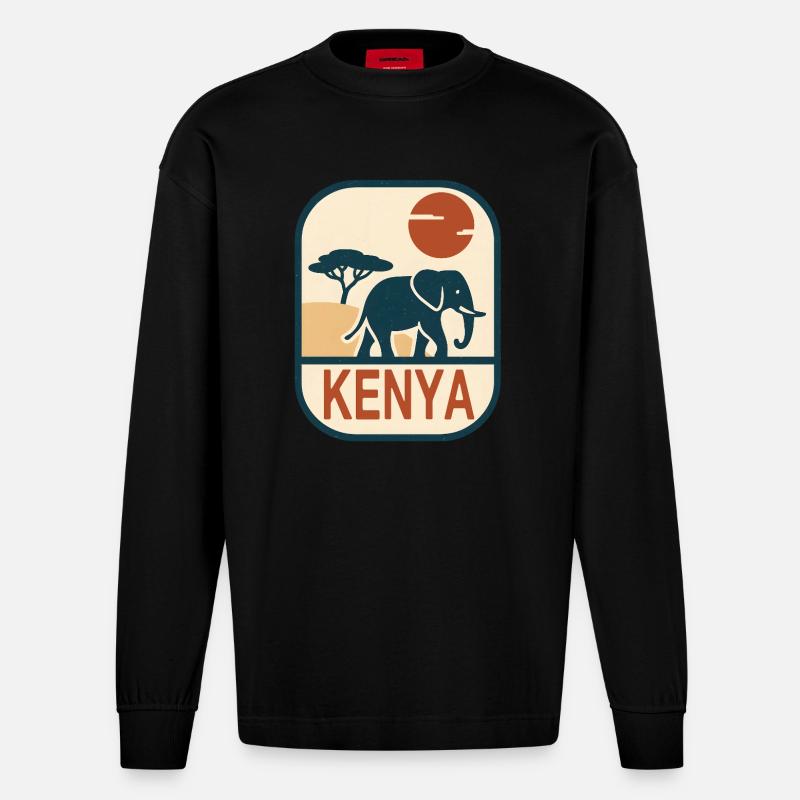 Kenya Elephant Afrique - Manches longues bio épais oversize fabriqué en UE - SOLID BLACK