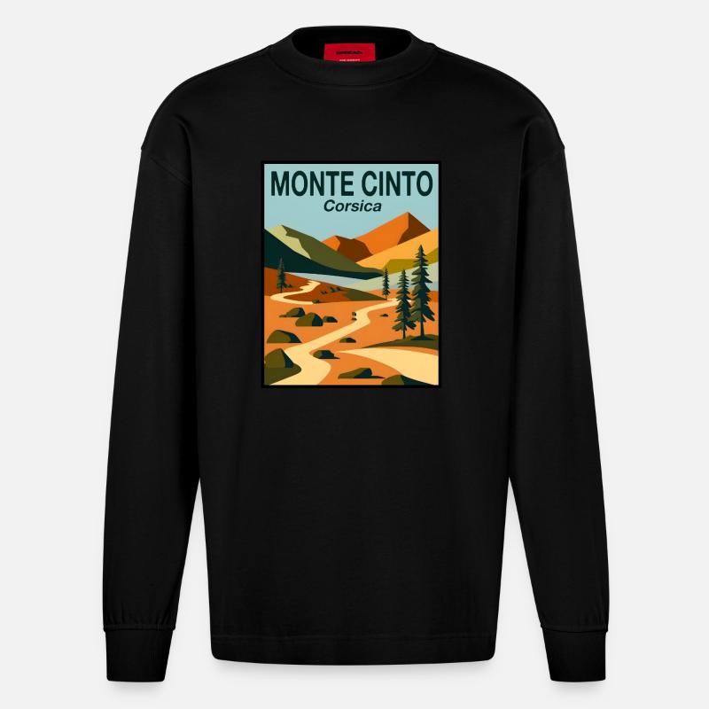 Monte Cinto Korsika - Heavyweight Oversized Organic Langarmshirt Made in EU - SOLID BLACK