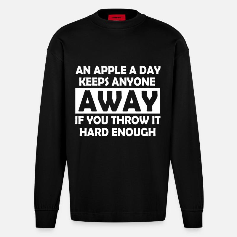 Lustige Sprüche Apfel Sarkasmus Geschenk - Heavyweight Oversized Organic Langarmshirt Made in EU - SOLID BLACK
