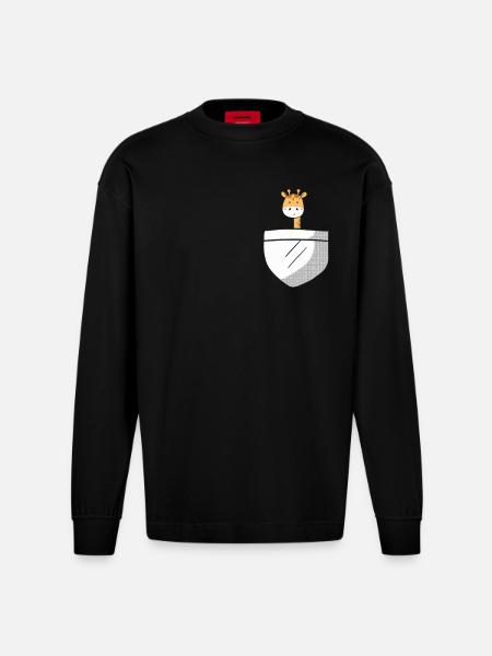 Girafe mignonne - Manches longues bio épais oversize fabriqué en UE - SOLID BLACK
