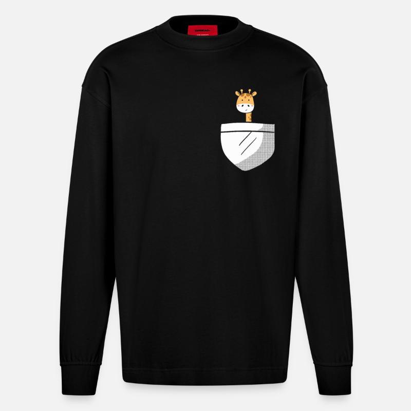 Girafe mignonne - Manches longues bio épais oversize fabriqué en UE - SOLID BLACK