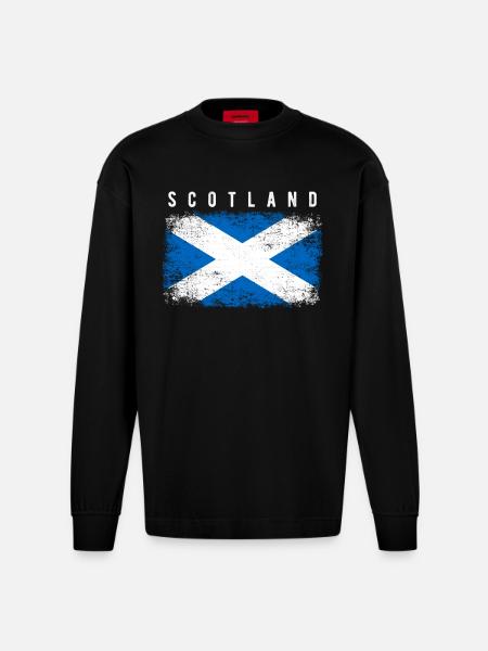 Scotland Flag - Heavyweight Oversized Organic Longsleeve Shirt Made in EU - SOLID BLACK