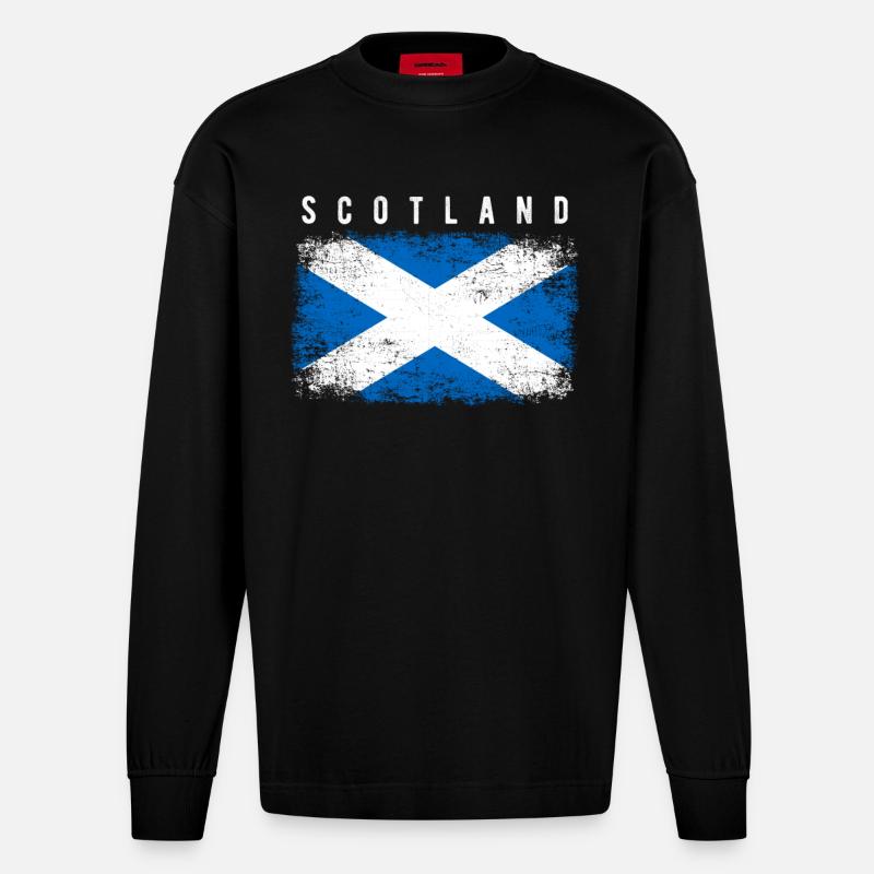 Schottland Flagge - Heavyweight Oversized Organic Langarmshirt Made in EU - SOLID BLACK