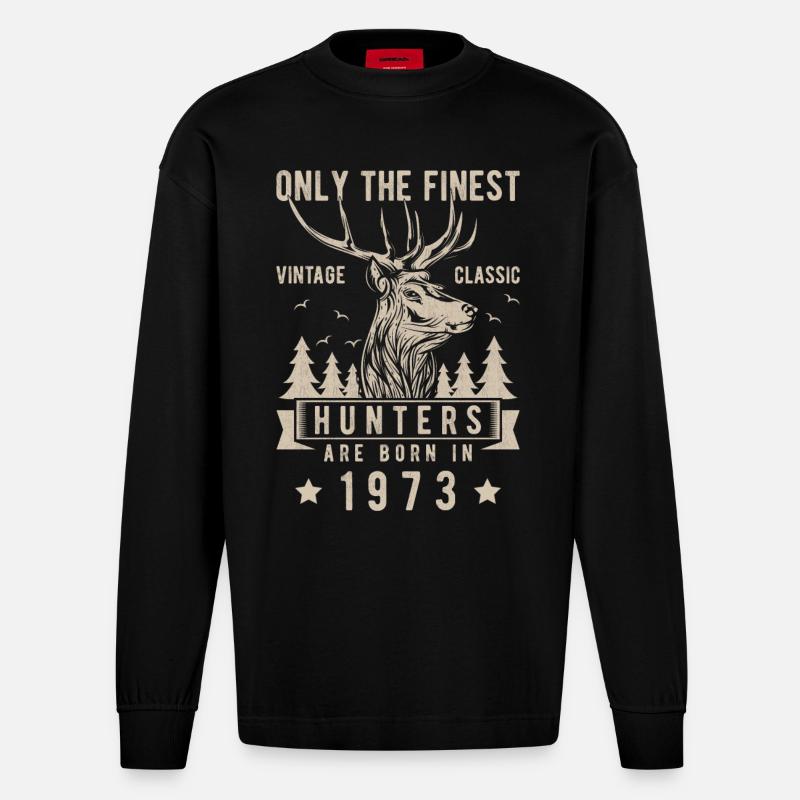 Hunter gift 1973 - Heavyweight Oversized Organic Longsleeve Shirt Made in EU - SOLID BLACK