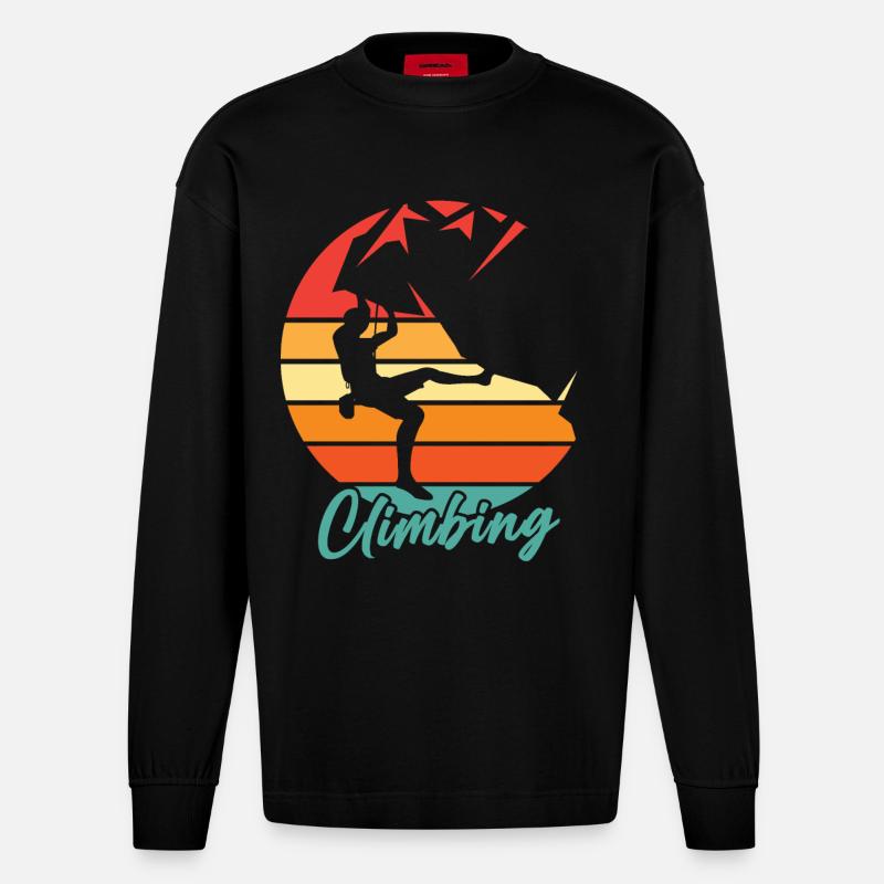 Climbing Retro Bergklettern - Heavyweight Oversized Organic Langarmshirt Made in EU - SOLID BLACK