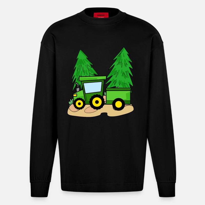 Traktor mit Anhänger - Heavyweight Oversized Organic Langarmshirt Made in EU - SOLID BLACK
