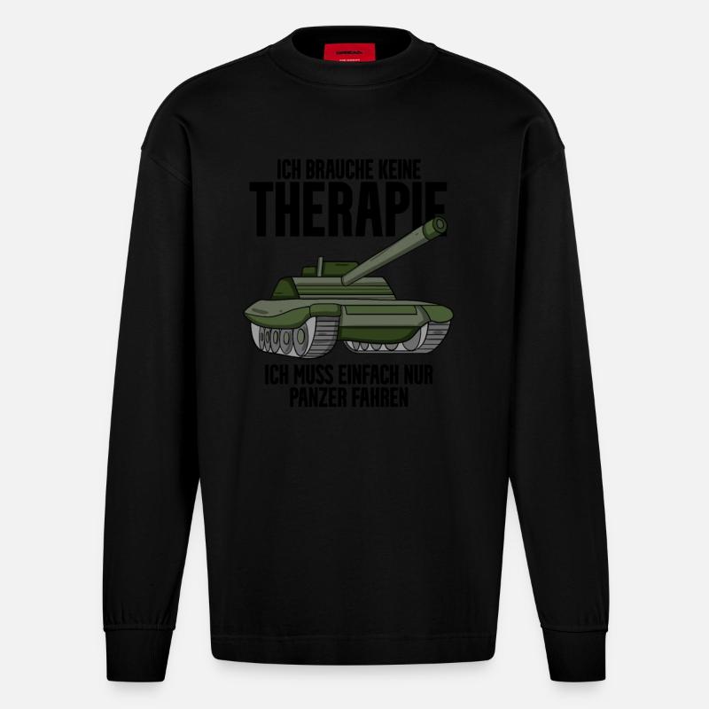 Panzer Militär Geschenk - Heavyweight Oversized Organic Langarmshirt Made in EU - SOLID BLACK