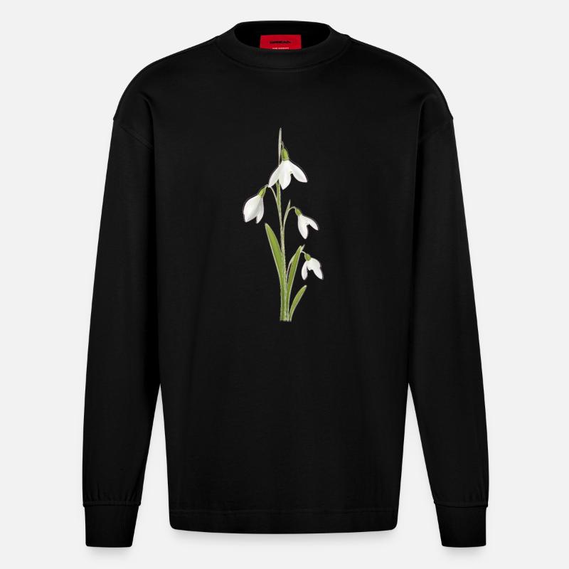 Schneeglöckchen - Heavyweight Oversized Organic Langarmshirt Made in EU - SOLID BLACK