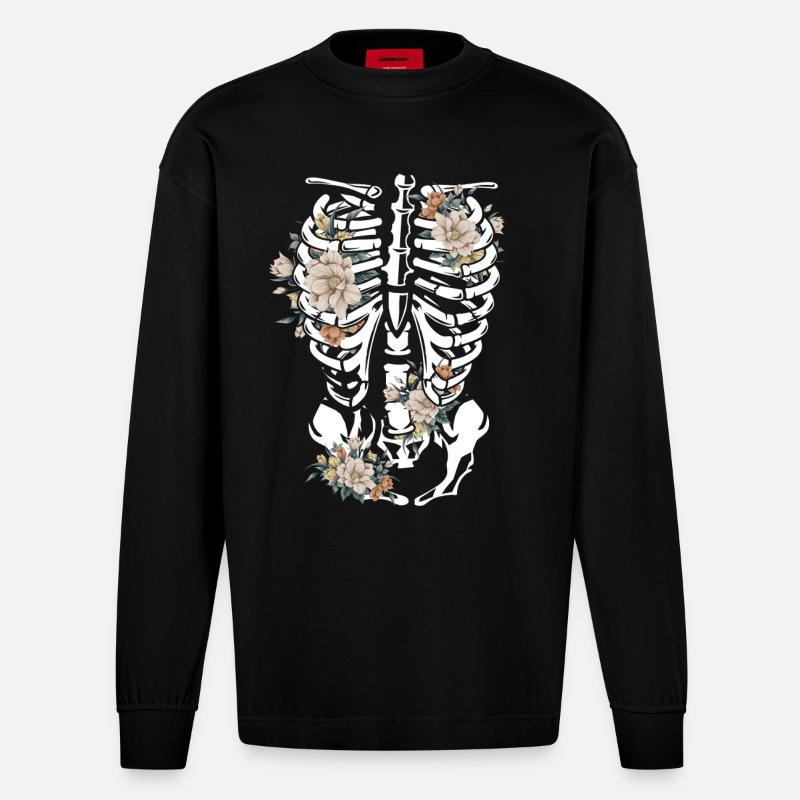Gothic Blumen - Heavyweight Oversized Organic Langarmshirt Made in EU - SOLID BLACK