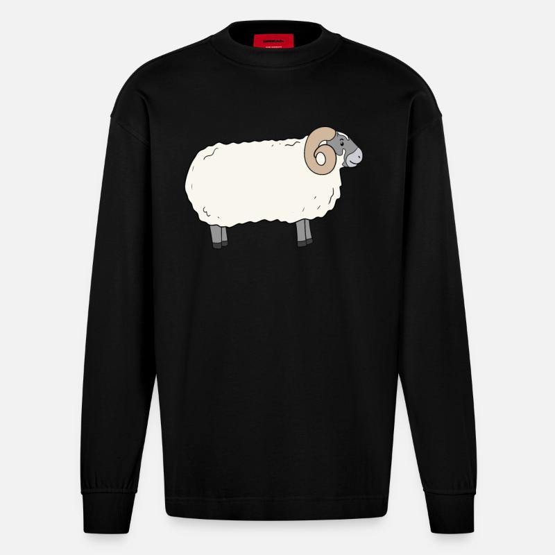scottish Blackface Schaf - Heavyweight Oversized Organic Langarmshirt Made in EU - SOLID BLACK