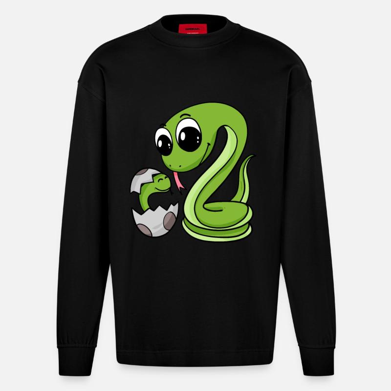 Serpent avec bébé serpent - Manches longues bio épais oversize fabriqué en UE - SOLID BLACK